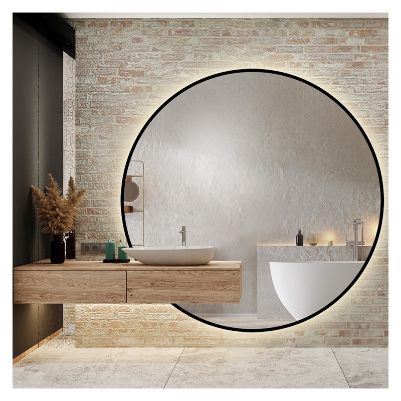Okrúhle led zrkadlo na mieru s výrezom pre skrinku v mdf ráme - ORFEUSZ LED
