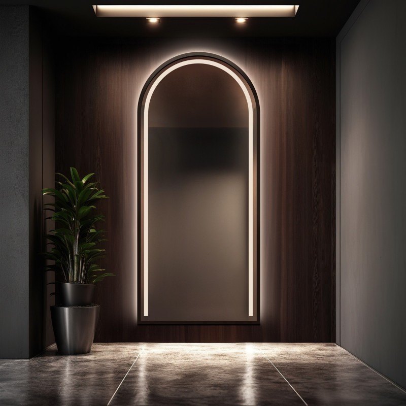 Polokrúhle zrkadlo so LED osvetlením v ráme z MDF - PLATO V RÁME LED