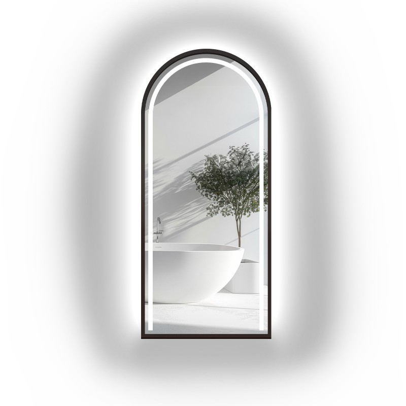 Polokrúhle zrkadlo so LED osvetlením v ráme z MDF - PLATO V RÁME LED