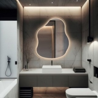 Zrkadlo s organickým tvarom na float skle s podsvietením - STONE GLASS LED