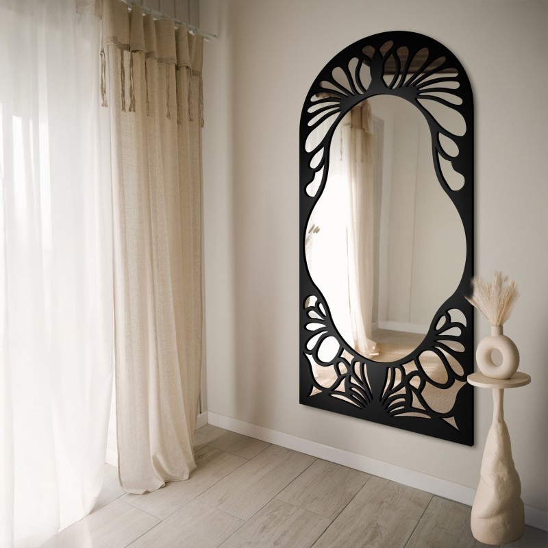 Polooválne zrkadlo s priehľadnou MDF dekoráciou – VERONELLE FIORE 90X200