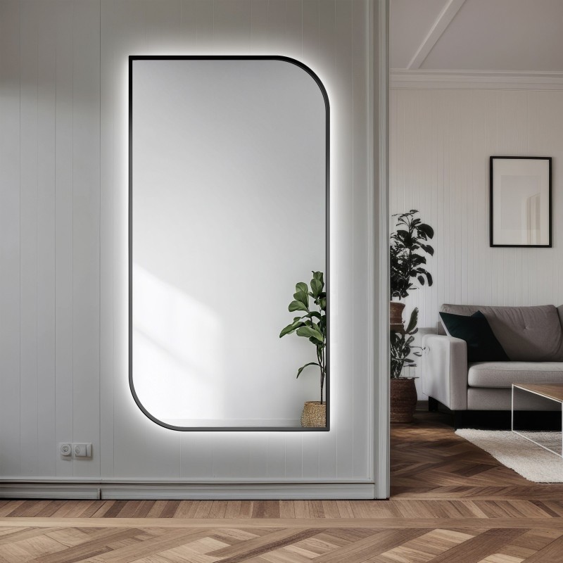 Zrkadlo v čiernom MDF SLIM ráme s osvetlením - SĹZA LED - farba rámu podľa vášho výberu