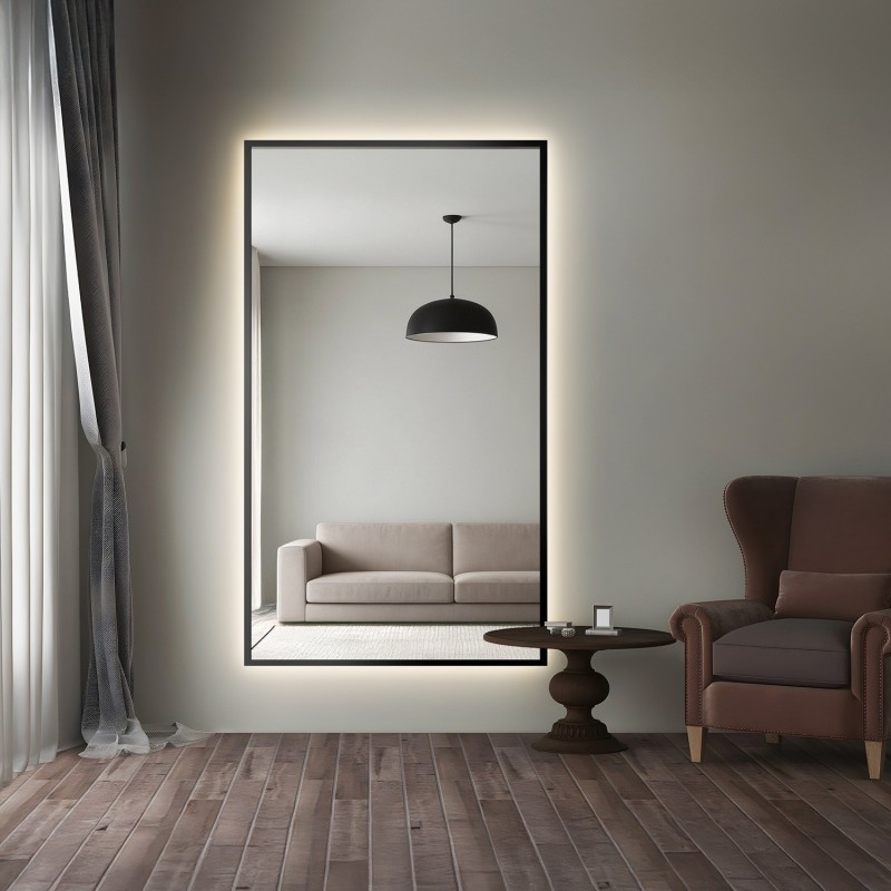 Zrkadlo v čiernom ráme s podsvietením - 1503 LED - farba rámu na výber