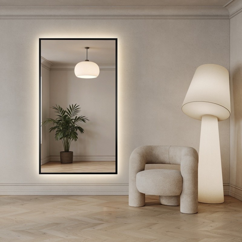 Zrkadlo v čiernom ráme s podsvietením - 1503 LED - farba rámu na výber