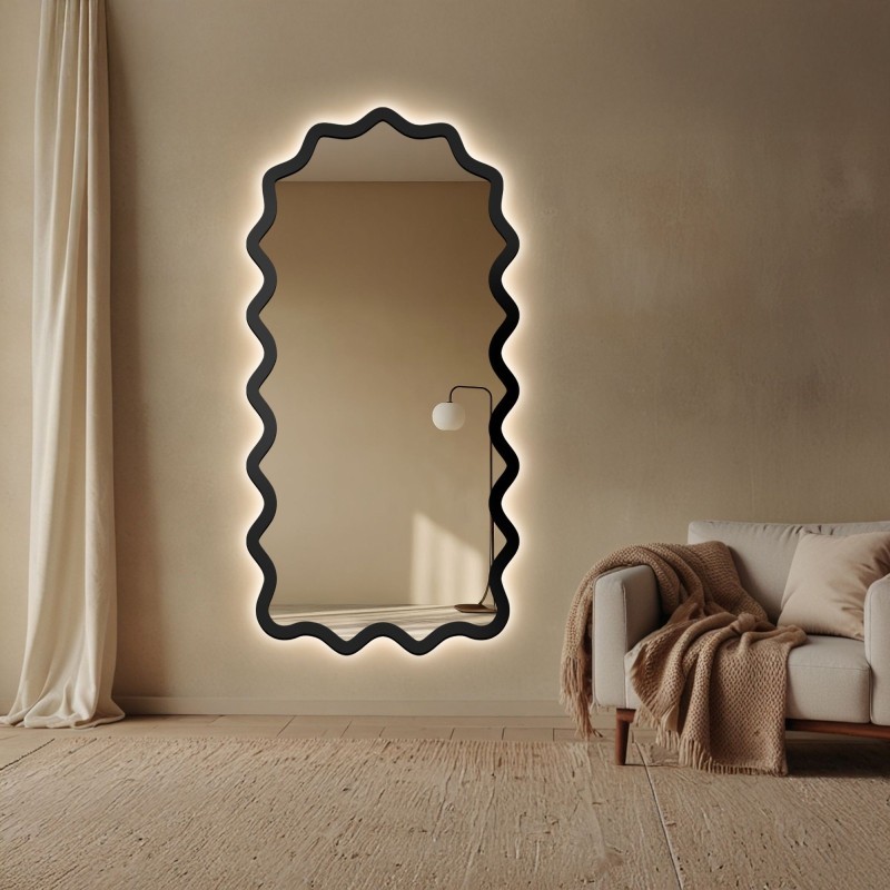 Polovalcové zrkadlo v vlnitom ráme z MDF s podsvietením – AQUARELLE SONA LED