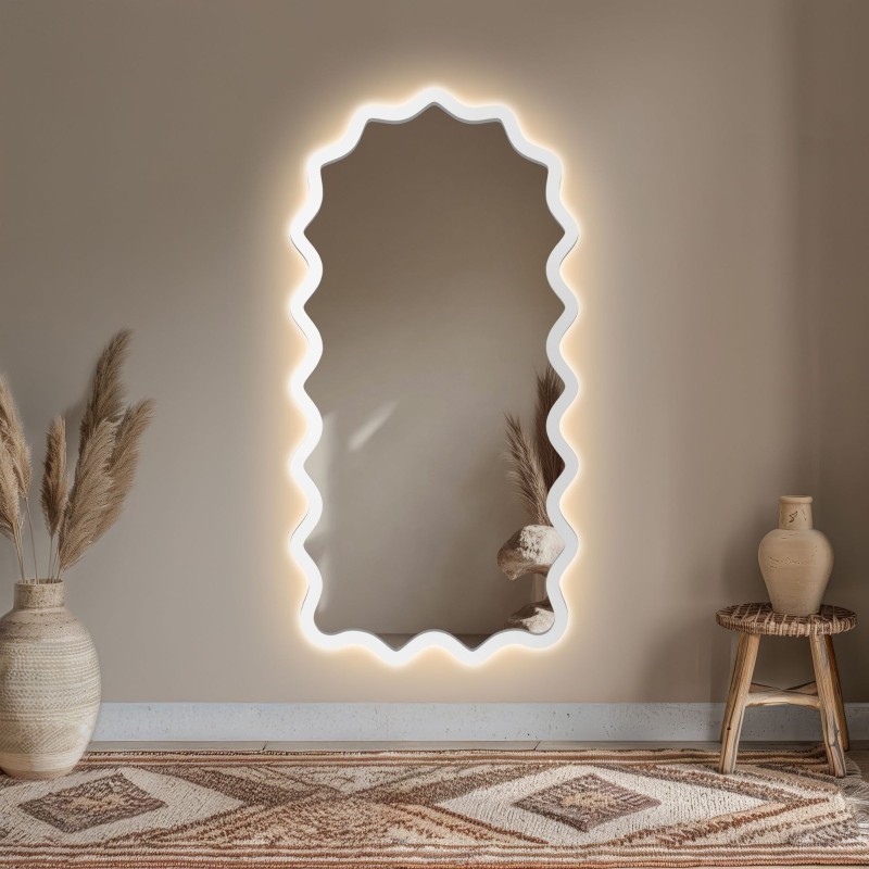 Polovalcové zrkadlo v vlnitom ráme z MDF s podsvietením – AQUARELLE SONA LED