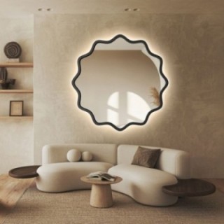Kruhové zrkadlo v vlnitom ráme z MDF s podsvietením – AQUARELLE NAYA LED
