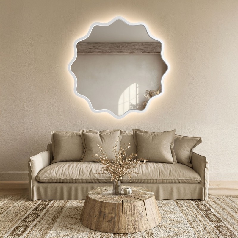 Kruhové zrkadlo v vlnitom ráme z MDF s podsvietením – AQUARELLE NAYA LED