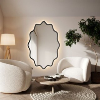 Eliptické zrkadlo v vlnitom ráme z MDF s podsvietením – AQUARELLE ELVA LED