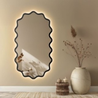 Oválne zrkadlo v vlnitom ráme z MDF s podsvietením – AQUARELLE ELORA LED