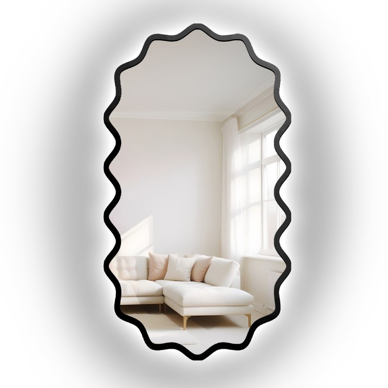 Oválne zrkadlo v vlnitom ráme z MDF s podsvietením – AQUARELLE ELORA LED