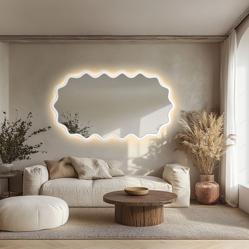 Oválne zrkadlo v vlnitom ráme z MDF s podsvietením – AQUARELLE ELORA LED