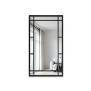 Loftové zrkadlo s mriežkou v čiernom ráme z MDF – SET