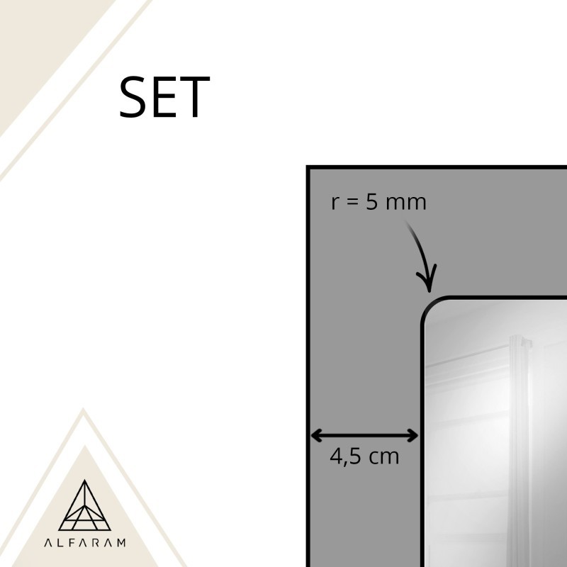 Loftové zrkadlo s mriežkou v čiernom ráme z MDF – SET