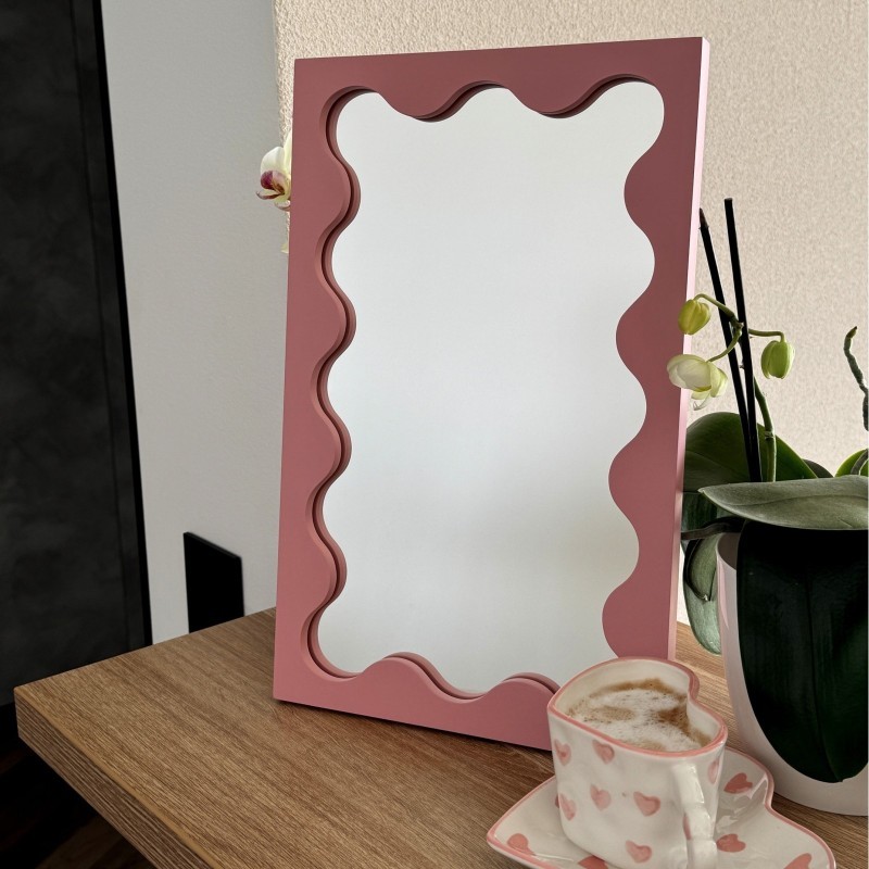 Kozmetické zrkadlo v ružovom MDF ráme - BLOBS PRISM PETITE