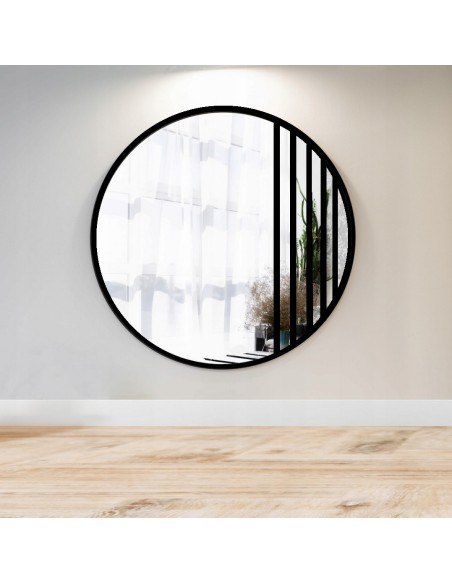 Okrúhle zrkadlo s priečkami v čiernom matnom loftovom MDF ráme – LOTIS – farba rámu na výber