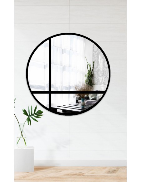 Okrúhle zrkadlo s priečkami v čiernom matnom MDF ráme – OKTAN I – farba rámu na výber