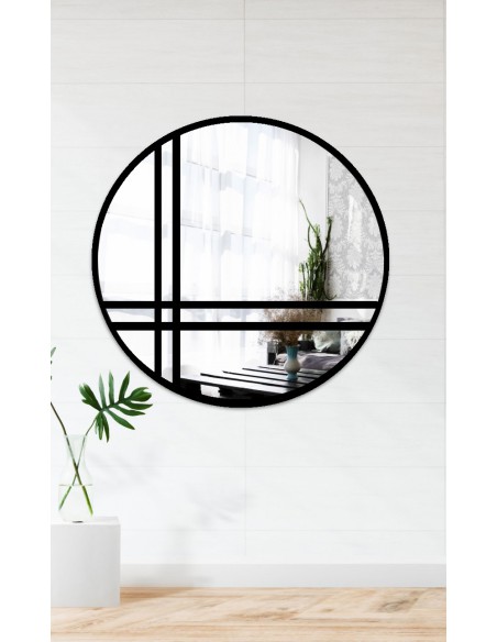 Okrúhle zrkadlo s priečkami v čiernom matnom MDF ráme – OKTAN II – farba rámu na výber