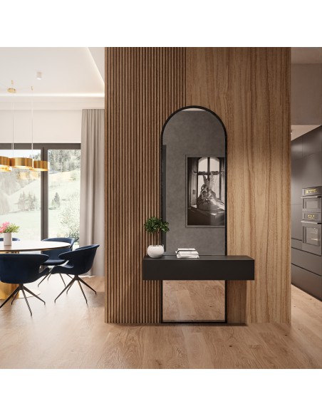 Poloválne zrkadlo k toaletnému stolíku v matnom čiernom MDF ráme z dvoch častí - BERDO - farba rámu na výber