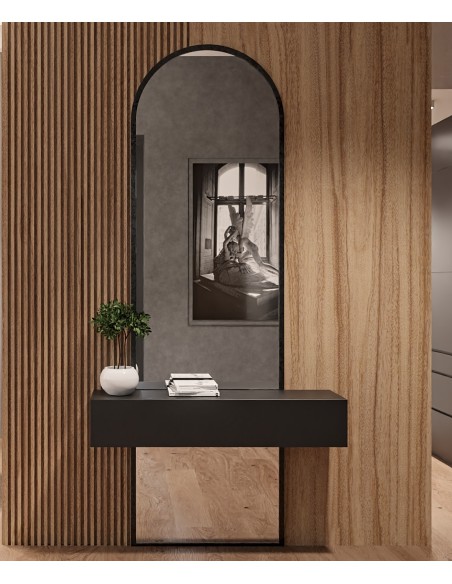 Poloválne zrkadlo k toaletnému stolíku v matnom čiernom MDF ráme z dvoch častí - BERDO - farba rámu na výber