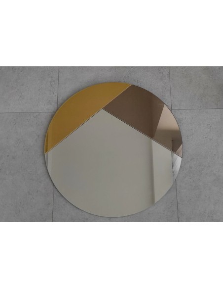 Okrúhle dekoratívne zrkadlo s farebnou panel zlato a hnedá - RONI