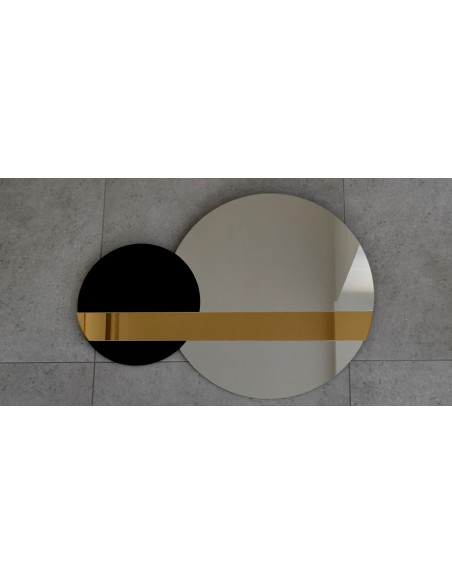 Súprava dekoratívnych zrkadiel zlatý panel a čierny lacobel - GOLD MOON