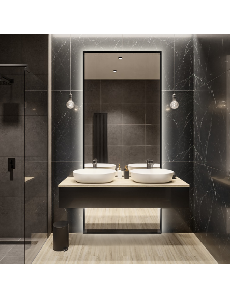 Zrkadlo v čiernom ráme k toaletnému stolíku z dvoch častí s podsvietením LED - 1503 LED - farba rámu na výber