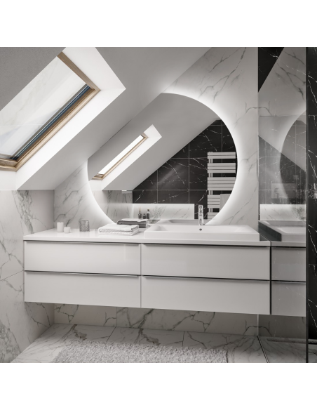 Okrúhle zrkadlo na podkrovie so skosenými bokmi a osvetlením - OLGA LED