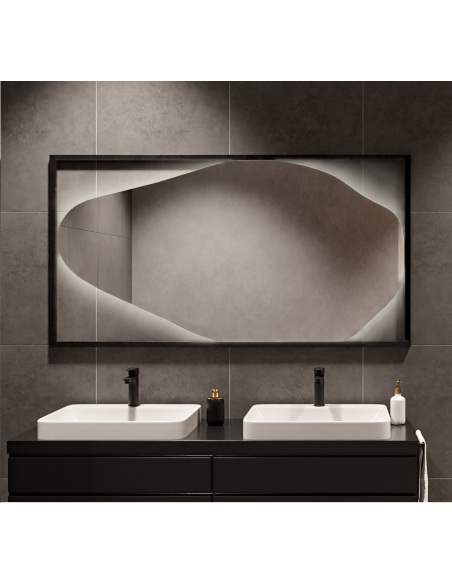 Organické zrkadlo v čiernom MDF ráme s osvetlením - HUBERTUS LED