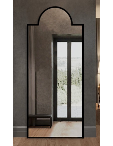 Dekoratívne polooválne zrkadlo v čiernom MDF ráme - ROSANO