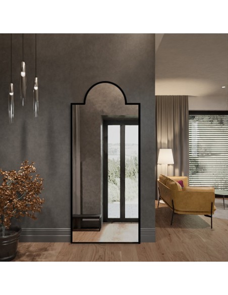 Dekoratívne polooválne zrkadlo v čiernom MDF ráme - ROSANO