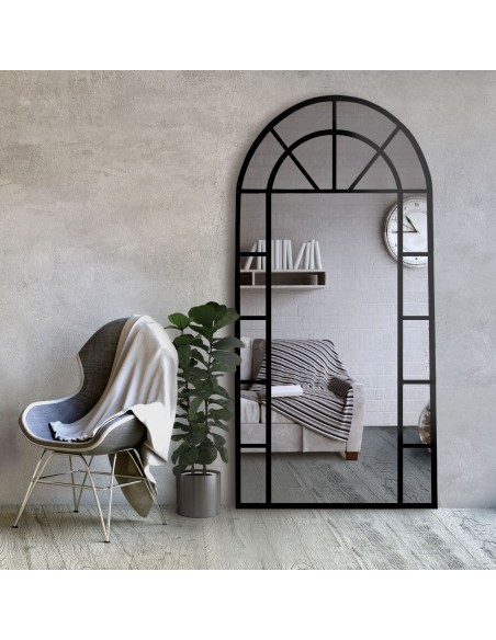 Poloválne zrkadlo s priečkami v loftovom MDF ráme – OKNO II – farba rámu na výber