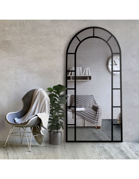 Poloválne zrkadlo s priečkami v loftovom MDF ráme – OKNO III – farba rámu na výber