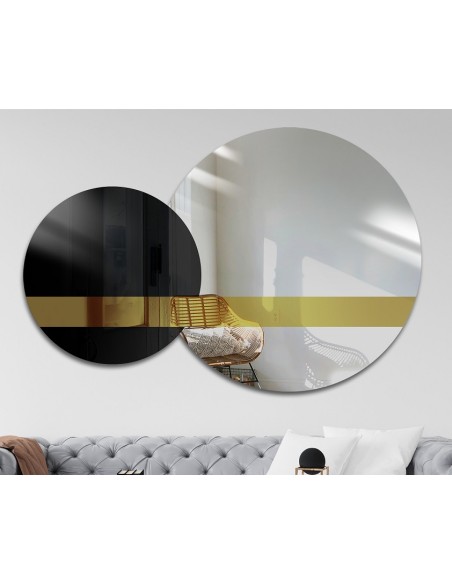 Súprava dekoratívnych zrkadiel zlatý panel a čierny lacobel - GOLD MOON