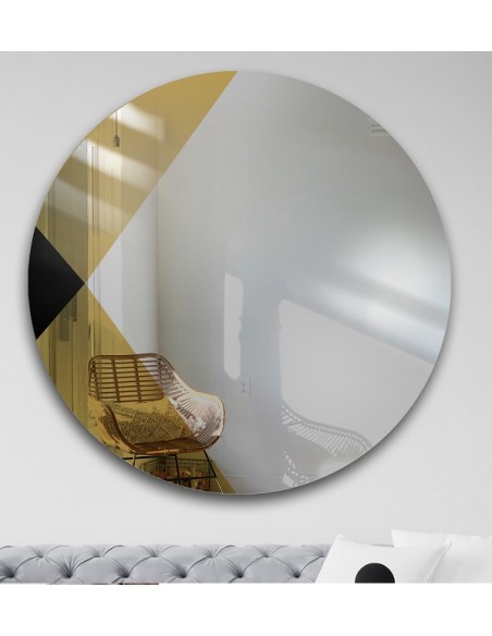 Okrúhle dekoratívne zrkadlo s farebnou panel - čierno-zlatá - HENRY