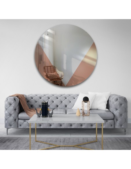 Okrúhle dekoratívne zrkadlo s medenou panel v odtieni rose gold - LOLO