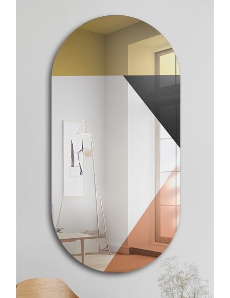 Oválne zrkadlo s ozdobnou doskou v zlatej medi a čiernom lakobale - RIO