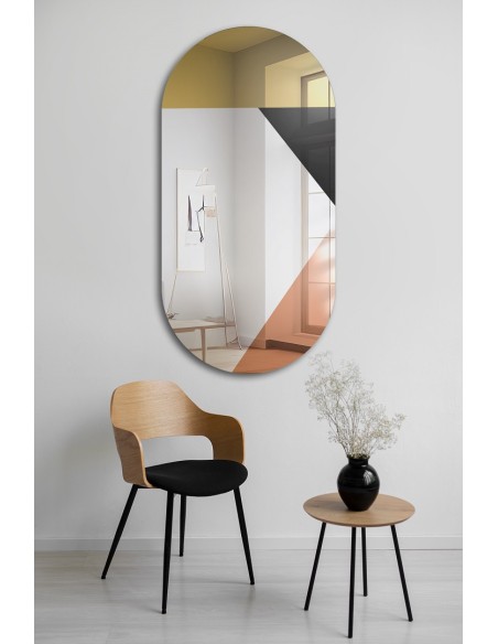 Oválne zrkadlo s ozdobnou doskou v zlatej medi a čiernom lakobale - RIO