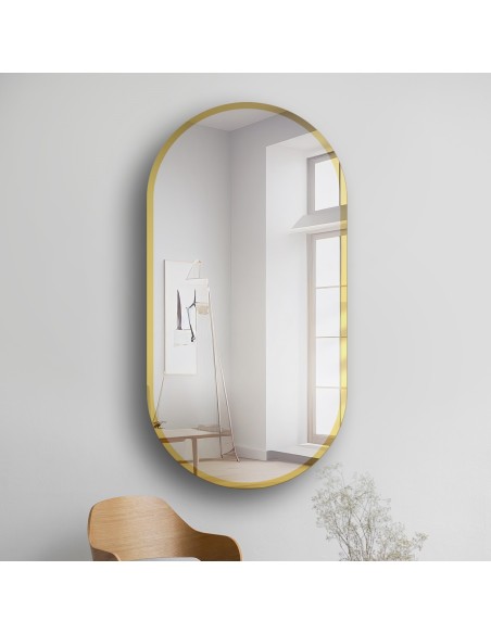 Oválne zrkadlo v zlatom lesklom ráme - BONITA