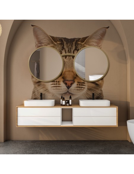 Súprava okrúhlych zrkadiel mačka v okuliaroch MDF - OKULIARE