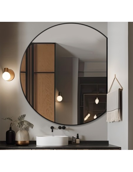 Okrúhle zrkadlo v matnom čiernom mdf ráme - OTTO ŚCIĘTY BOK