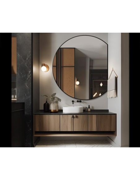 Okrúhle zrkadlo v matnom čiernom mdf ráme - OTTO ŚCIĘTY BOK