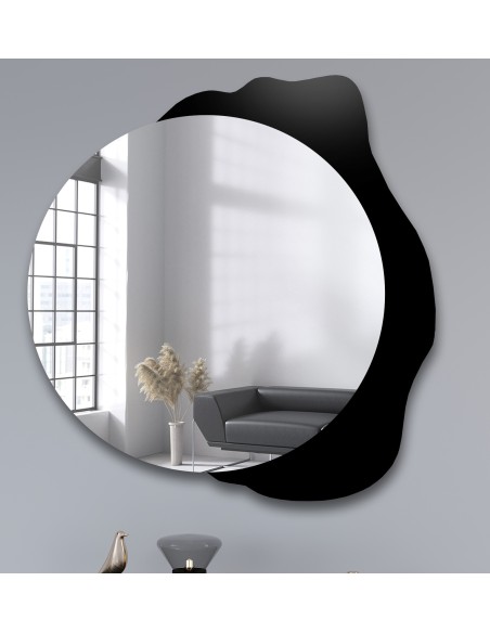 Dekoratívne okrúhle zrkadlo na čiernej škvrne - PLAMKO