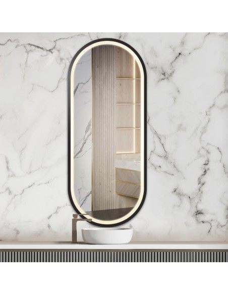 Oválne zrkadlo v mdf ráme s osvetlením - OSKAR LED II