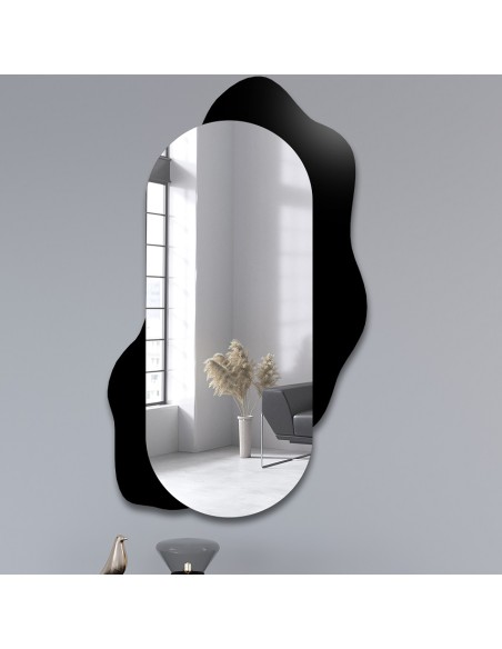 Ozdobné oválne zrkadlo na čiernej škvrne - KLEKS
