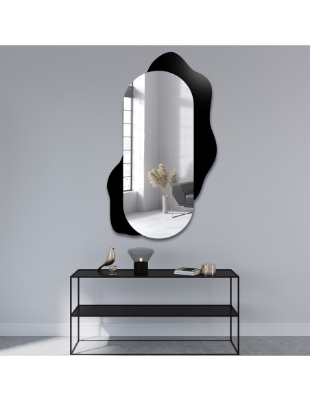 Ozdobné oválne zrkadlo na čiernej škvrne - KLEKS