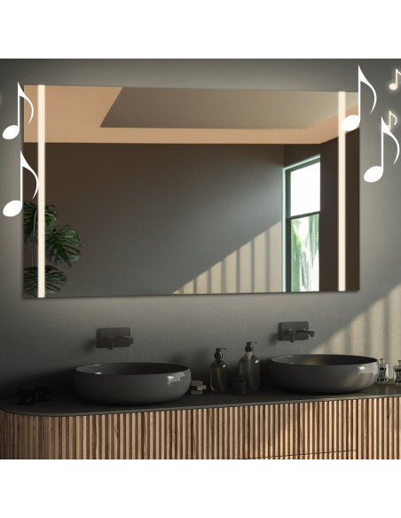 Obdĺžnikové kúpeľňové zrkadlo s reproduktorom bluetooth - FLAWIA LED PREMIUM