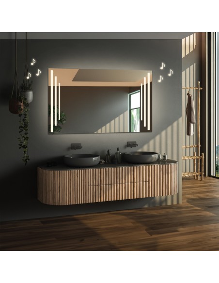 Obdĺžnikové kúpeľňové zrkadlo s reproduktorom bluetooth - ALIS LED PREMIUM