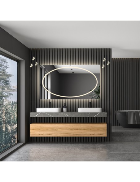 Obdĺžnikové kúpeľňové zrkadlo s reproduktorom bluetooth - MELISA LED PREMIUM