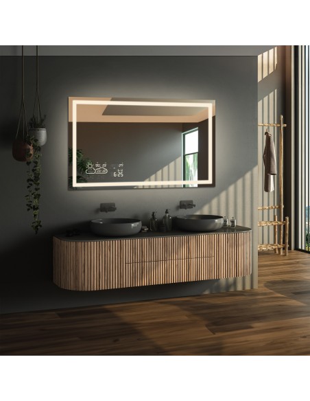 Obdĺžnikové kúpeľňové zrkadlo s meteostanicou - EMI LED PREMIUM